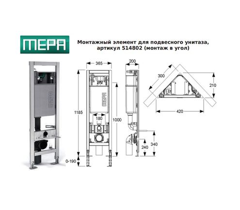 Система инсталляции MEPA VariVIT Е31 Eck-WC 120 см. угловой монтаж 514802